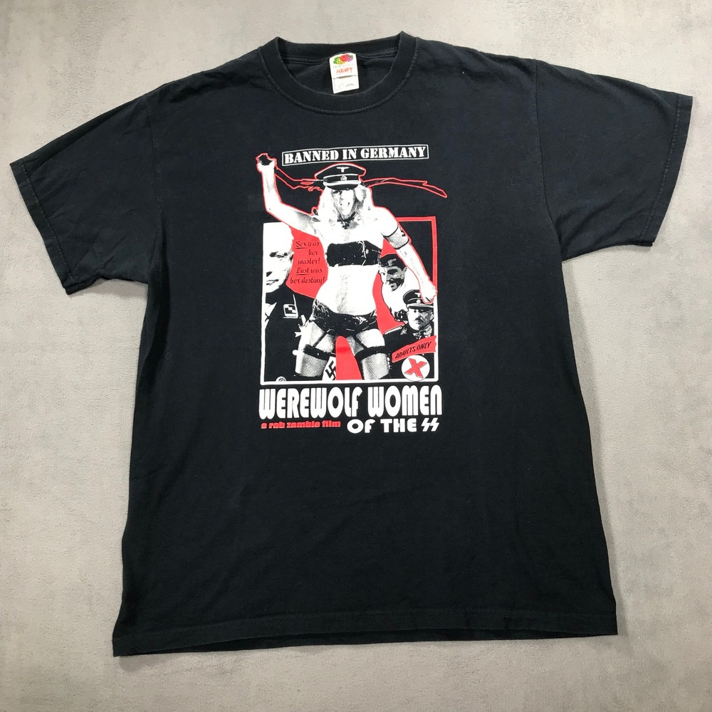 Vintage Rob Zombie Werewolf Women of the SS Shirt Mens L Black Promo Trailer Tee